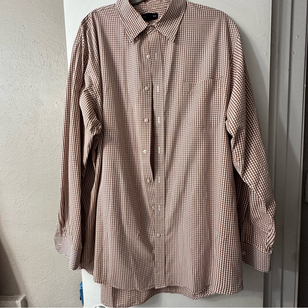Lands’ End Men's Brown Checkered Button Down Shirt Size 17 1/2 Tall